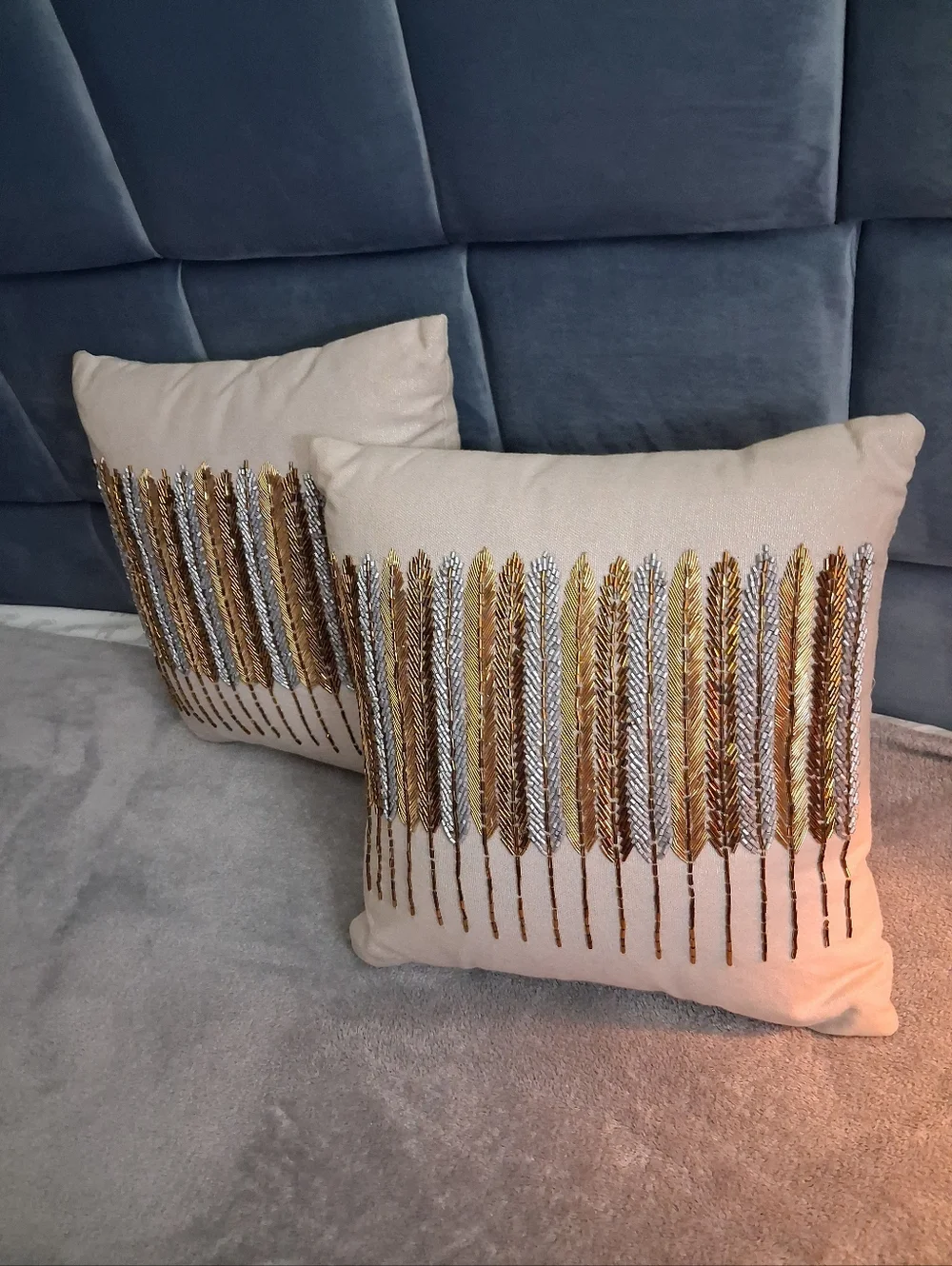 Set of 2 Decorative Throw Pillows with Metallic Embroidery